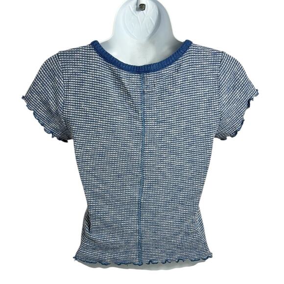 Abercrombie & Fitch Striped Blue Crop Top Sz XS Lettuce Trim Blouse Short Sleeve - Picture 5 of 7